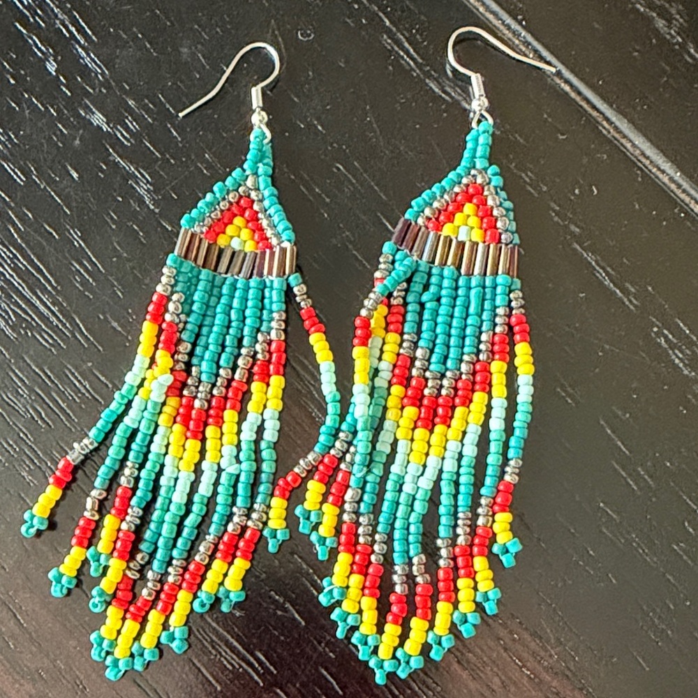 Hand Beaded Statement Earrings-NWT